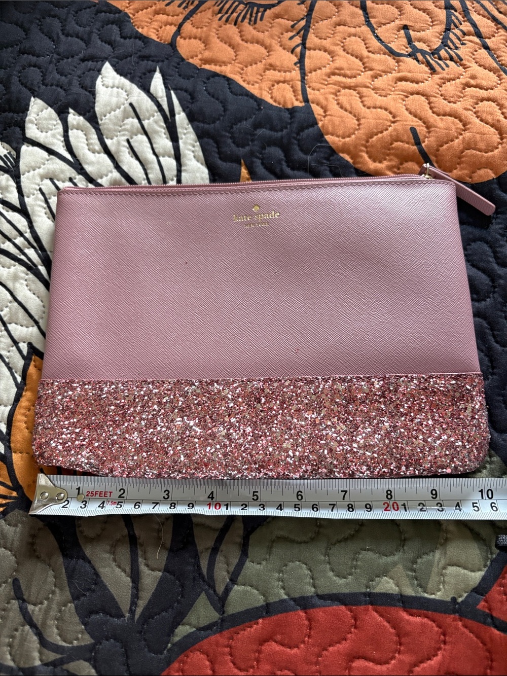kate spade rose pink glitter zip pouch